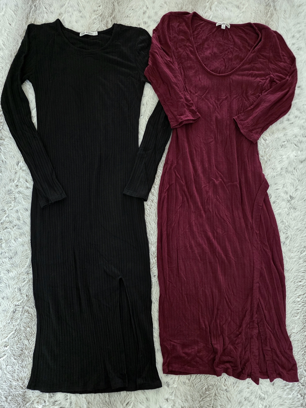 Bundle Of 2 -Midi Dresses Black & Burgundy Ribbed Long-Sleeve S/M